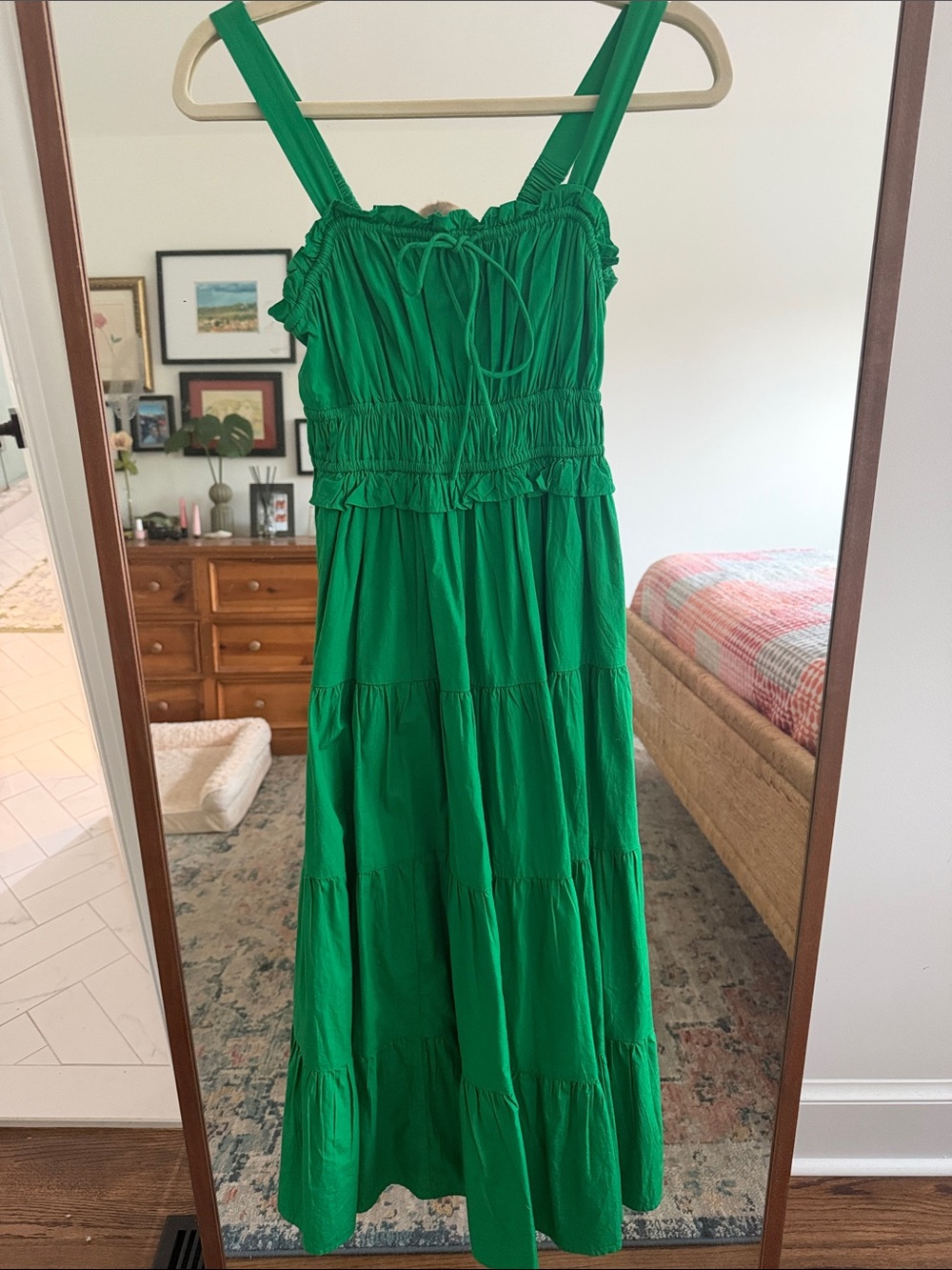 J. Crew Emerald Green Tiered Maxi Dress with Smocked Bodice